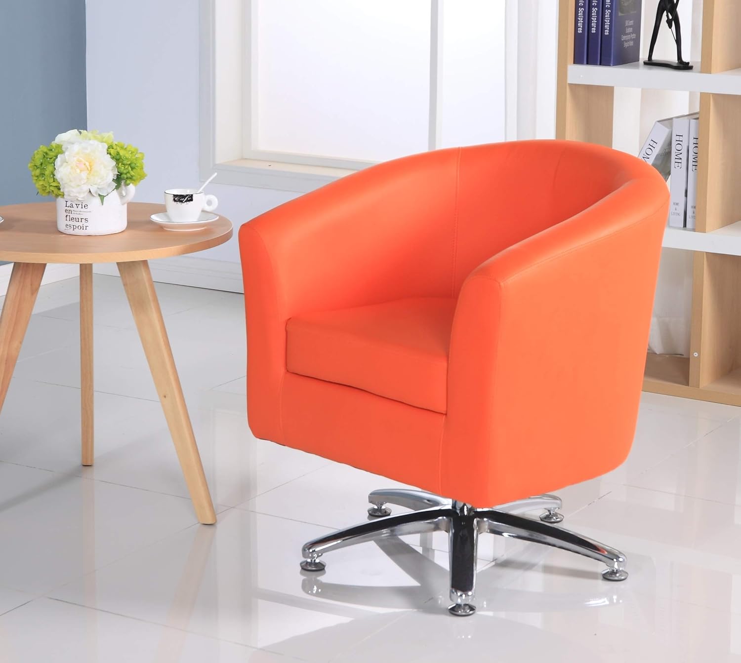 Designer Leather Swivel Tub Chair Armchair Dining Living Room Office Reception Orange Amazon Co Uk Kitchen Home
