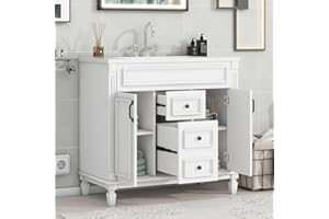 LUMISOL 36" Bathroom Vanity with Sink Top, Modern Bathroom Vanity with Drawers & Soft-Closing Doors, Wooden Bathroom Cabinet with Basin Sink, White