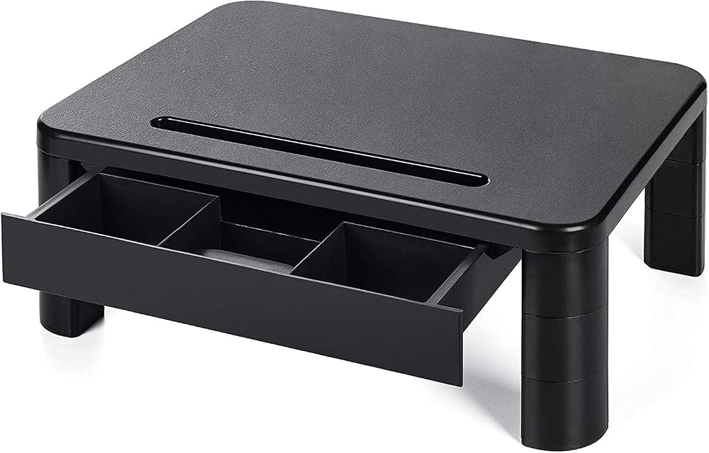 LORYERGO Monitor Stand Desk Riser with Drawer Height Adjustable 3 Levels