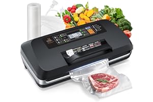 LKKNC 95kpa Vacuum Sealer, Commercial Fully Automatic Food Sealer, 10-in-1Functions & Powerful Sealing System with Double Heat Seal, Easy-Lock Handle, Built-inCutter and Bag Storage