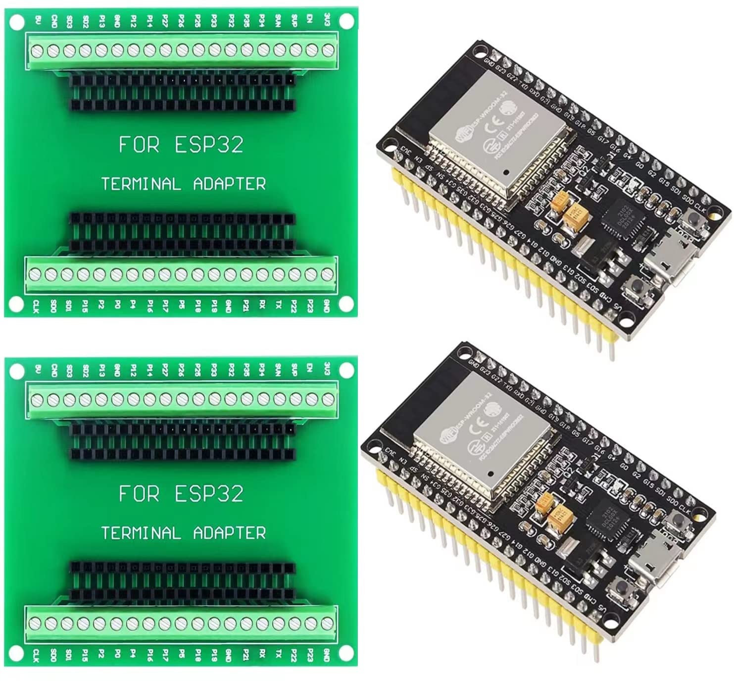 DUBEUYEW ESP32S ESP32 Development Board 2.4GHz Dual-Mode WiFi+ Bluetooth Dual Cores Microcontroller Processor, with two Breakout Board(38pin Combination sets-2PCS)