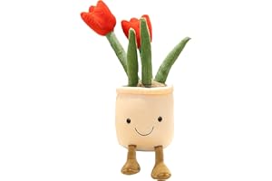 WUZHOU Tulip Plush Toy, 13.7" Flower Pot Stuffed Plushie Pillow Decoration, Soft Fluffy Toy Succulent Plants Friend Throw Pillow, Multicolor (Red-Tulip)