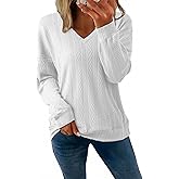 Acelitt Womens Tops Long Sleeve Lightweight Shirts 2025 Fall Fashion Clothing Trendy Tops V Neck Knit Basic Tee