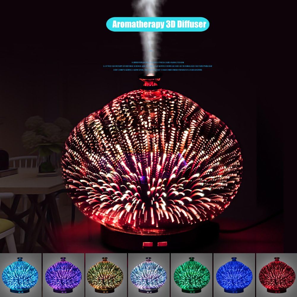 Essential oil aromatherapy 3d diffuser,Ultrasonic colorful night light glass aromatherapy bedroom bedside mini essential oil coolmist humidifier whisper quietoperation-A 16x17x17cm(6x7x7)