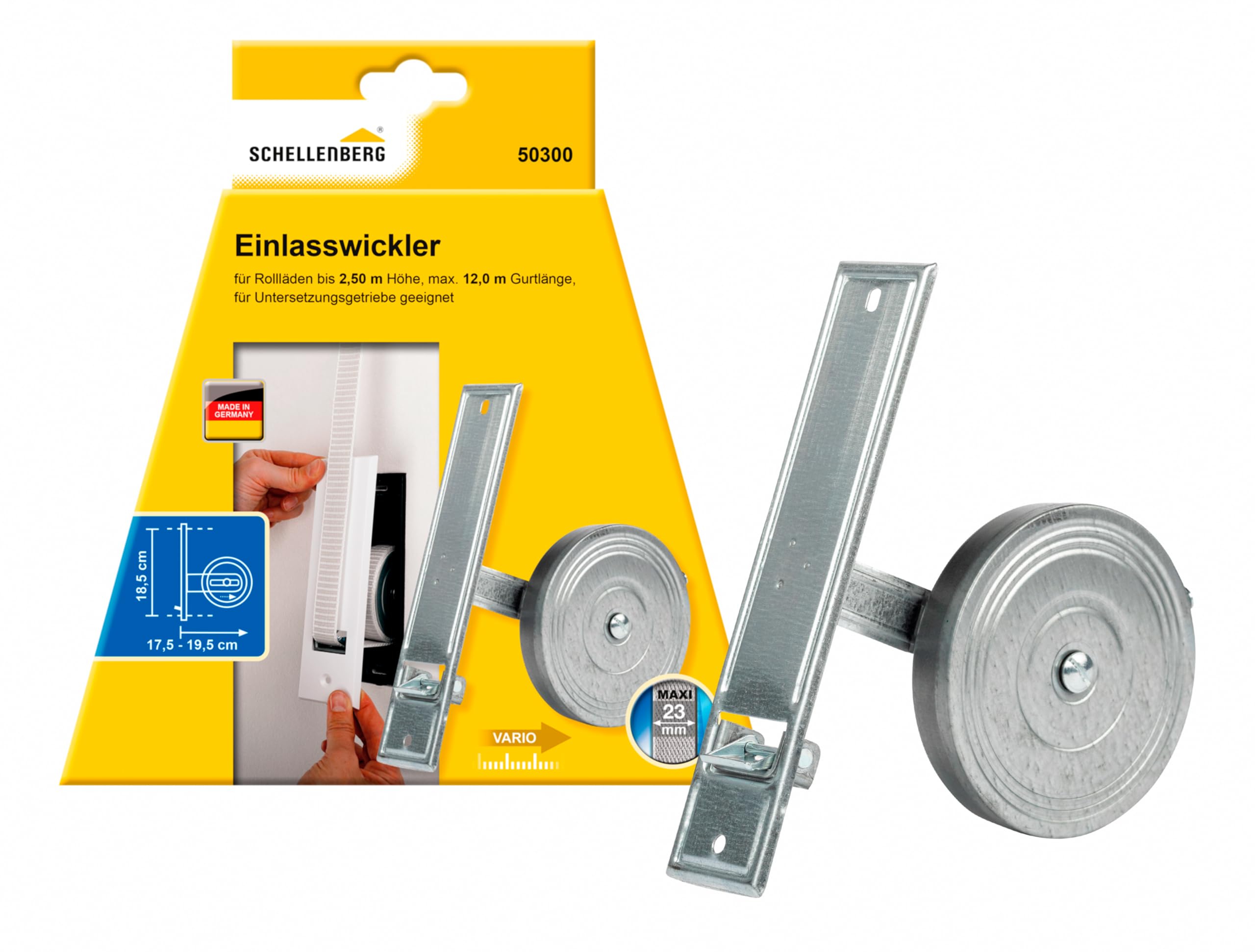 Schellenberg 50300 roller shutter belt winder flush mount, 18.5 cm hole spacing, intake winder system maxi, galvanised