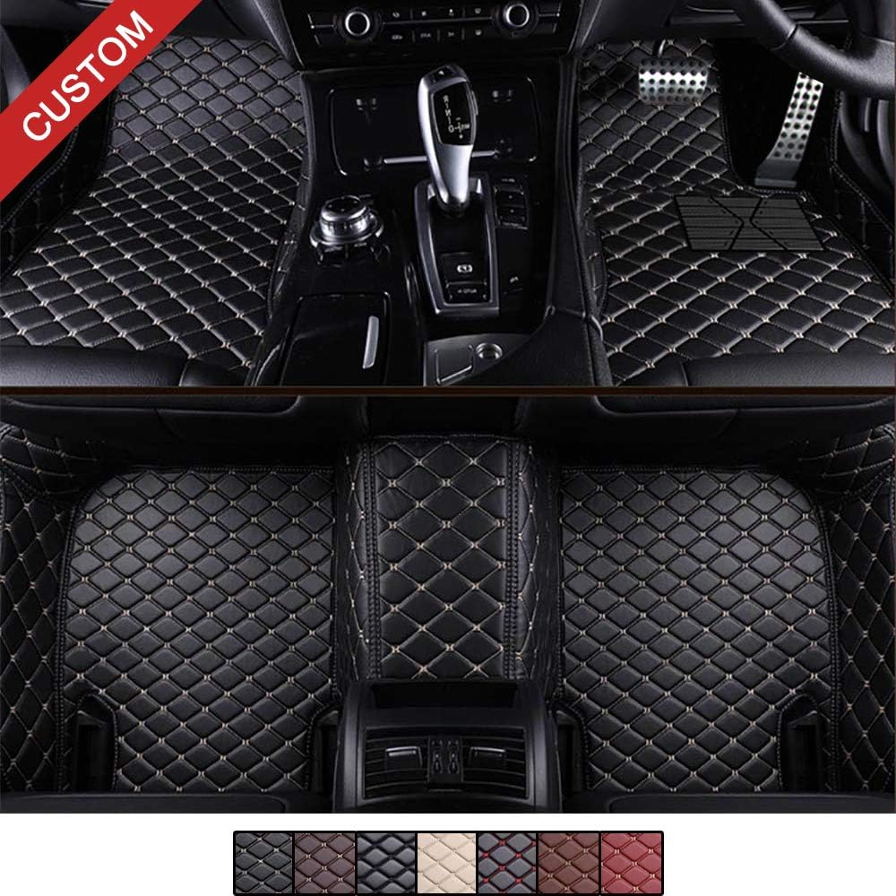 VEAOO Tailored Car Floor Mats for Ṃercedes-Benz S Class S500 S550 W220 1998-2005, Custom Laser Measured Faux Leather All Weather Full Coverage Waterproof Carpet XPE Liner (Black with Beige Stitching)