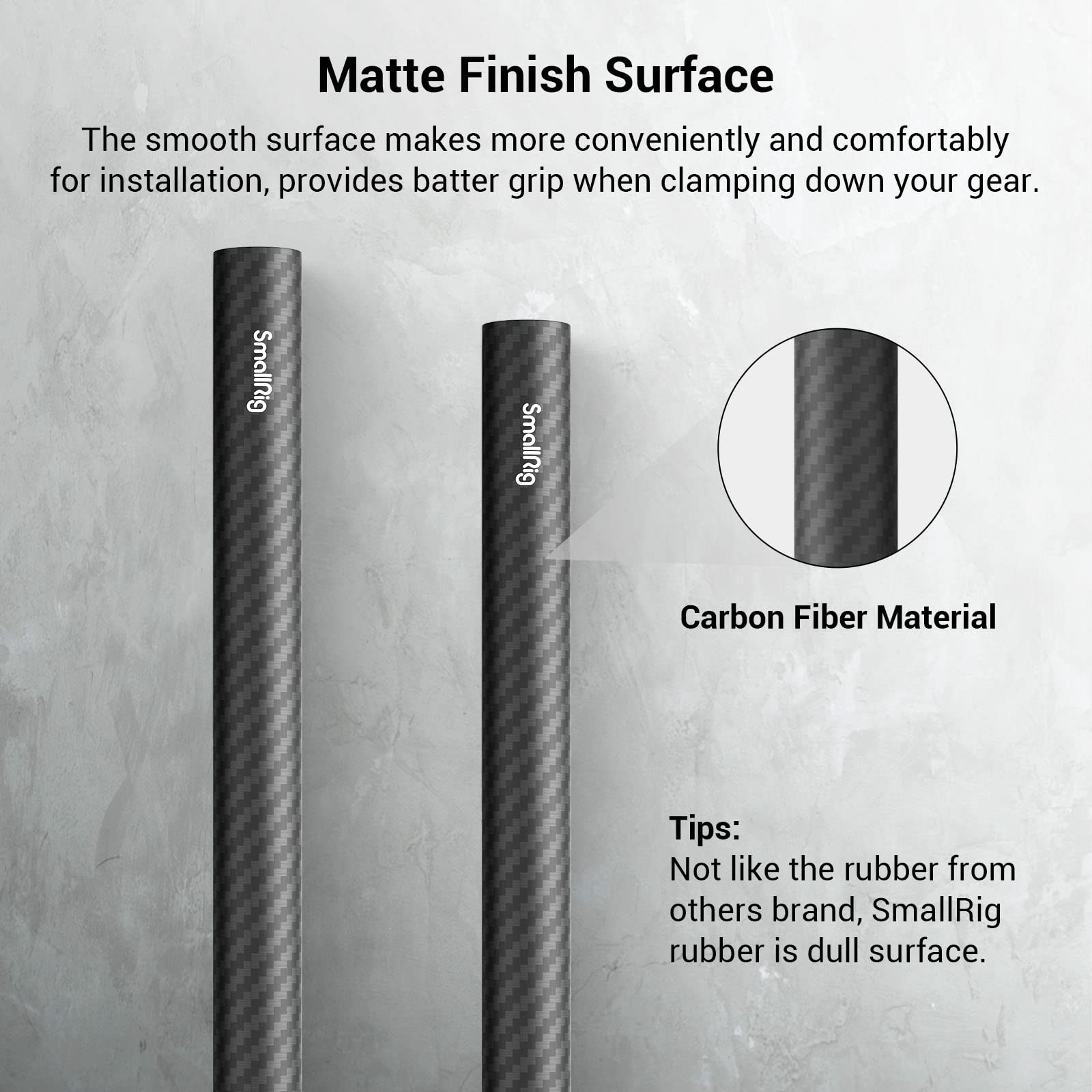 SMALLRIG 15mm Carbon Fiber Rod for 15mm Rod Support System (Non-Thread), 8 inches Long, Pack of 2