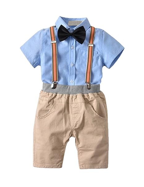 Kinder Jungen Bekleidungsset Gentleman Anzug Smoking Strampler Sommer Kleidung  Fliege Taufkleidung Kurzarmhemd + Shorts mit 