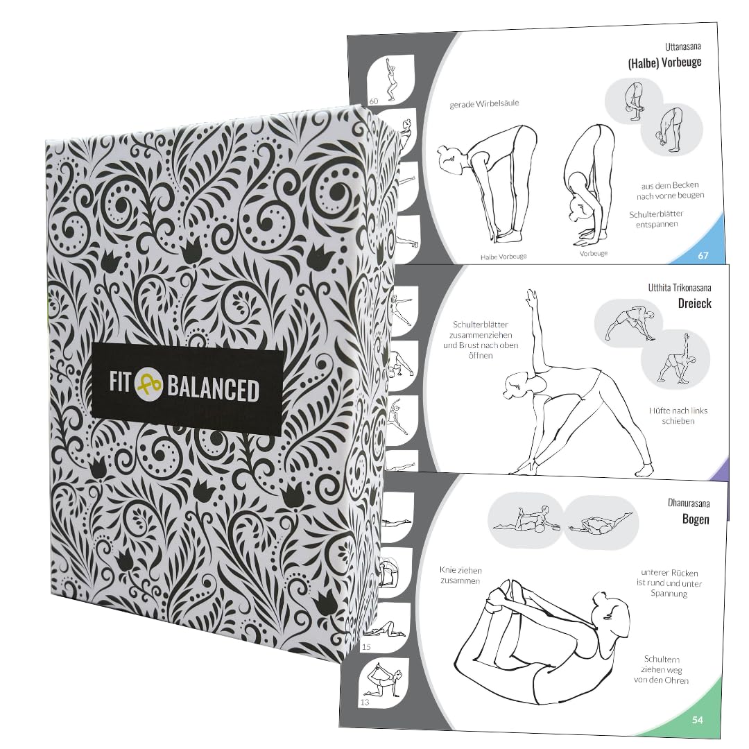 FIT BALANCED FIT&BALANCED XXL Yoga Cards, Over 60 Exercises, XXL Cards, Cardboard, for Beginners and Advanced Users, with Meditations and Breathing Exercises