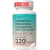 Probiotic Prebiotic Postbiotic Supplement - 90 Billion CFU, 5-in-1 Synbiotic (Pre Pro Post Biotics) with Digestive Enzymes for Women Men, Organic Prebiotic Fiber, 120 Enteric Coated Capsules
