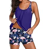 Yonique Tankini Swimsuits for Women Athletic Swim Tank Top with Boy Shorts Two Piece Tummy Control Bathing Suits