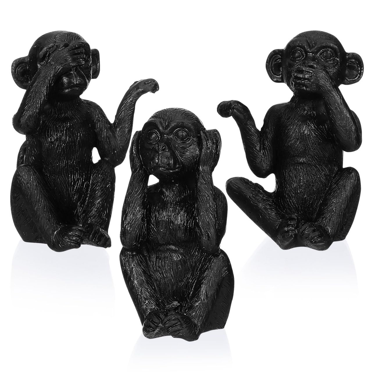 HOMSFOU Resin Monkey Statue Set 3Pcs Small Black Monkey Ornaments for Home Office Tabletop Animal Decor Figurines 1.77X2.17X3.15In