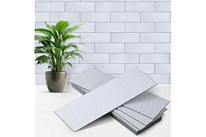 Artemuro 40PCS Peel and Stick Backsplash, 3" x 9" SPC Wall Tiles, Upgraded Structured Soft Glossy Ivory White Slate with Black Grout Backsplash Stick on Tile for Kitchen, Bathroom, Fireplace, RV