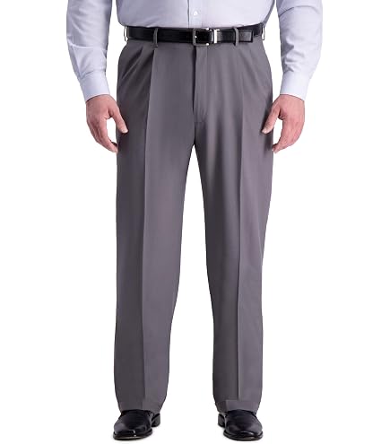 Haggar Men's Premium No Iron Classic Fit Expandable Waist Pleat Front Pant, British Khaki, 50x29 at Amazon Men's Clothing store