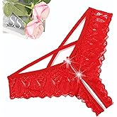 Avidlove Lace Panties for Women Rhinestone Cheeky Briefs Criss Cross String Hipster Underwear