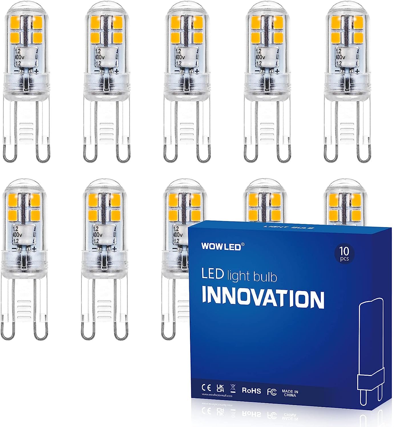 WOWLED 10 X G9 LED Light Bulb, 3W (25W Equivalent), 2700K Warm White, No Strobe, 360 Beam Angle, 220-240V, Clear Shell, Warmer Color Ideal for Bedroom, Living Room, Corridor