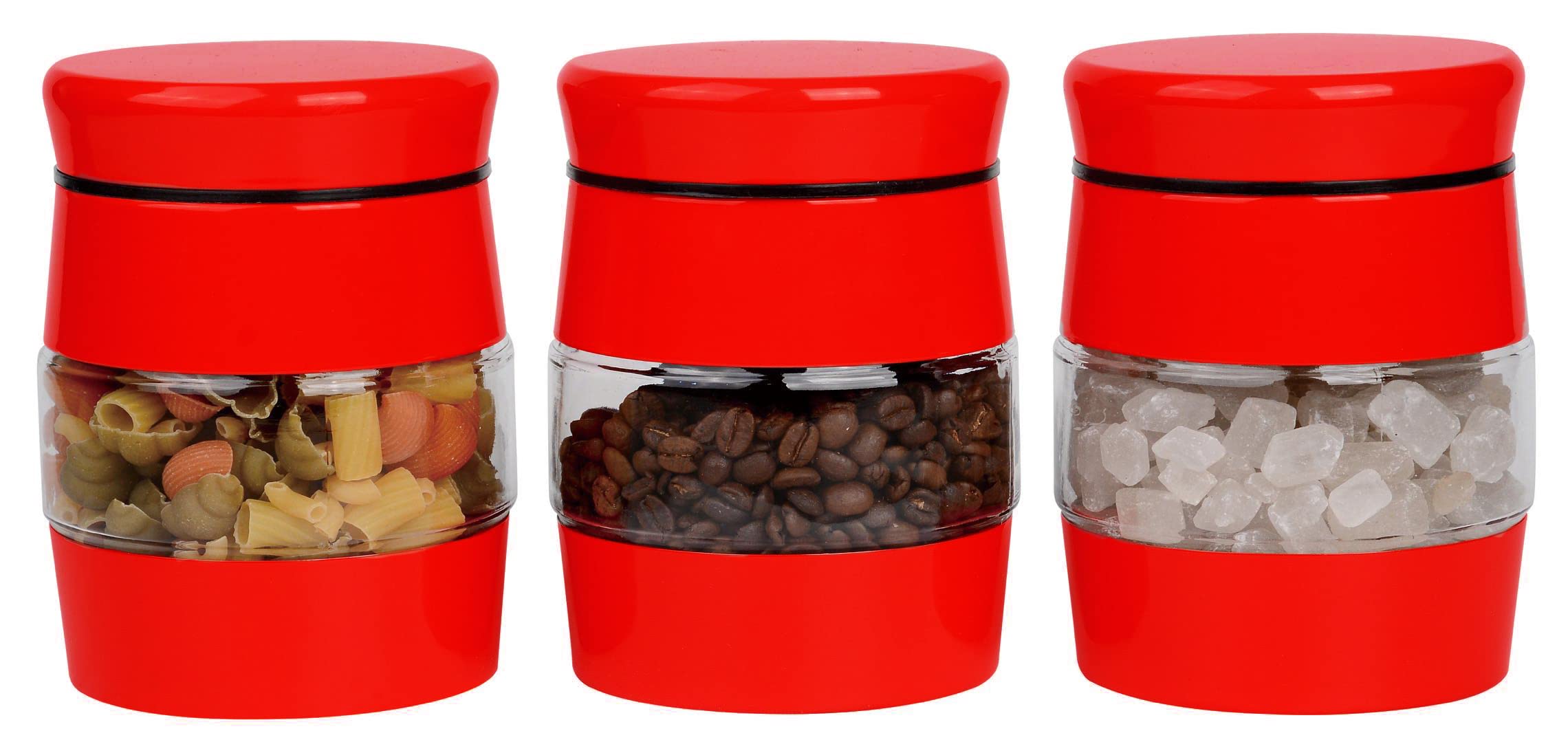 Royal Cuisine glass storage jars canister storage containers tea coffee sugar set 3pcs (700ml Red)