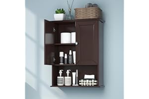 VANIRROR Bathroom Wall Cabinet Brown Over Toilet Storage Cabinets 24x30 in Above Toilet Wood Medicine Cabinets Wall Mounted Toilet Cabinet with 2 Door & Adjustable Shelf
