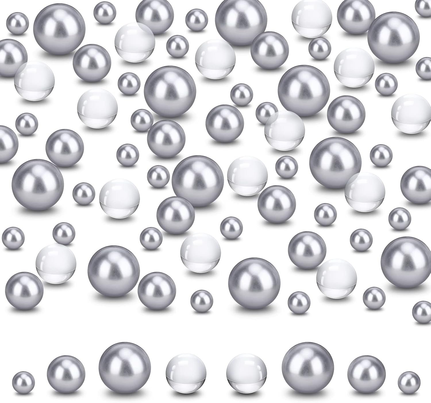 Vase Fillers - SUREAM Silver Floating Beads for Vase Filler, 250PCS 8/14/20mm Beads with 2300PCS Clear Water Gel Beads, Mix-Size Round Wedding Decorative Pearls for Table Centerpiece, Floral, Party, Valentine's Day