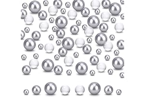 SUREAM Silver Floating Beads for Vase Filler, 250PCS 8/14/20mm Beads with 2300PCS Clear Water Gel Beads, Mix-Size Round Wedding Decorative Pearls for Table Centerpiece, Floral, Party, Valentine's Day