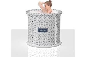 MANDLA 31.5" Extra Large Portable Foldable Bathtub, Bath tub for Adults,Families Soaking Tub, Affordable, Lightweight,One second collapsible bathtub (Round, Geometric White)