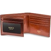 Bosca Men's Leather Wallet - Old Italia Bifold Wallet For Men Made From Full Grain Italian Leather, 11 Card Slots, ID Window, Divided Currency Well, Gift-Ready Packaging - Amber Brown