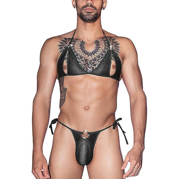 Men's Sissy Lingerie Set 2pcs Sexy Lace Floral Bra and Thong Underwear  Jockstraps Crossdressing Nightwear for Gay (Black,Large) at Amazon Men's  Clothing store