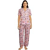 COCO BRANDS Womens Pajama Sets - 2 Piece Peanuts Snoopy Button Down Sleep Shirt and Womens Pajama Bottoms Sleepwear (S-XL)