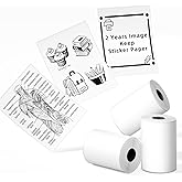 Phomemo Sticker Paper- for T02/M02X/M02L/Y02C/Q02 Mini Printer, White Thermal Sticker for Study Notes, Photo, DIY, Stickers, Image Time 2 Years, Black on White Sticky Paper, 50mm x3.5m, 3 Rolls
