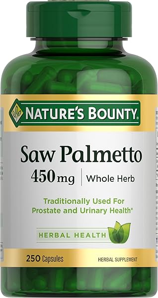 NATURE’S BOUNTY SAW PALMETTO SUPPORT FOR PROSTATE AND URINARY HEALTH, HERBAL HEALTH SUPPLEMENT, 450MG, 250 CAPSULES