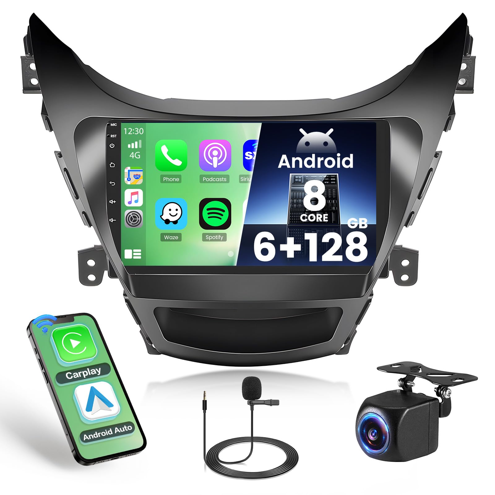 Photo 1 of Hikity 6+128GB Android 13 Car Stereo for 2011-2013 Hyundai Elantra Radio, 9 Inch IPS Touch Screen Radio with Wireless Apple Carplay Android Auto, Bluetooth GPS WiFi 32EQ DSP FM RDS SWC+Mic, Backup Cam