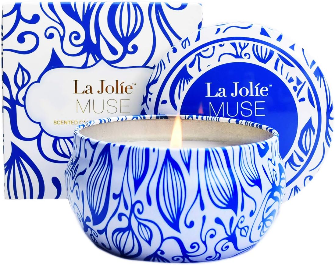 LA JOLIE MUSE Citronella Candle Outdoor - Scented Natural Soy Wax Candle Travel Tin Indoor Gift, 6.5 oz