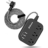 Power Strip with USB, Mountable Flat Plug Power Strip with 3 Outlets 3 USB Ports(Smart 3.1A), 5ft Braided Extension Cord, Com