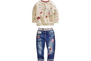 LUKYCILD Toddler Girl Clothes Baby Girl Long Sleeve Top + Jeans Pants with Pockets 2 Piece Outfit Cartoon Clothing Set
