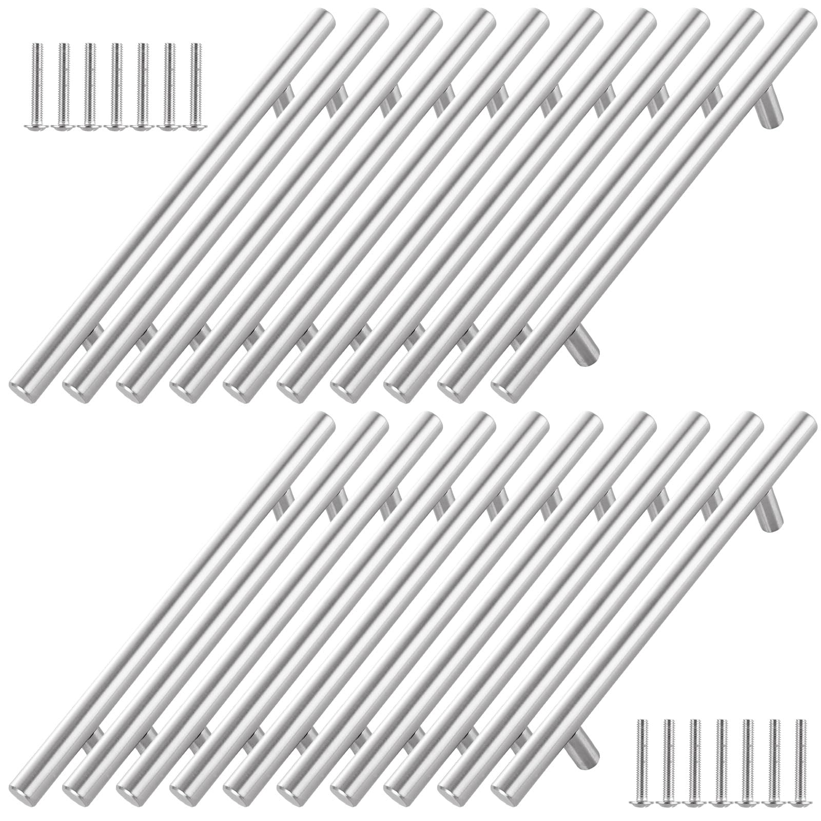 CYEER 20 Pack Silver Cupboard Handles 160mm Hole Center, Kitchen Cupboard Door Handles Cabinet Handles, Stainless Steel T Bar Wardrobe Pull Handles（Overall Length:250mm） — image 1