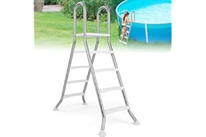 Goplus 4-Step Steel Frame Above Ground Swimming Pool Ladder for 55" Pool Wall Heights, Double-Sided Entry & Exit Ladder w/Non