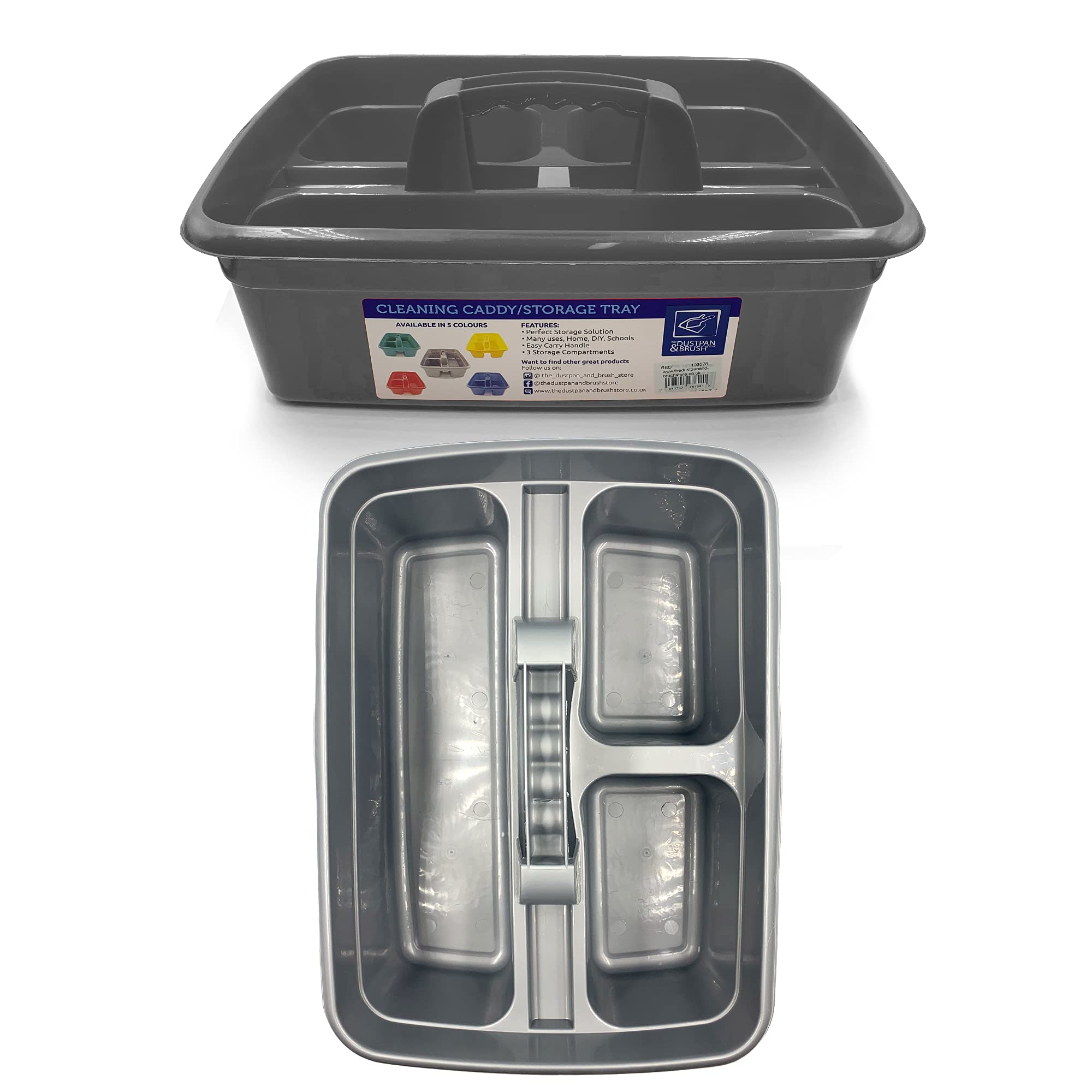 TDBS The Dustpan and Brush Store Cleaning Caddy with Handle Cleaners Caddy Organiser Carry Baskets for Cleaning Products (Silver)