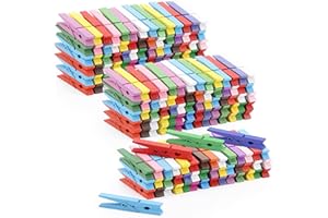 200pcs Colored Clothespins Wooden Clothes Pins, Wood Clips for Crafts Pictures Classroom Photos, 3inch, Random Colors