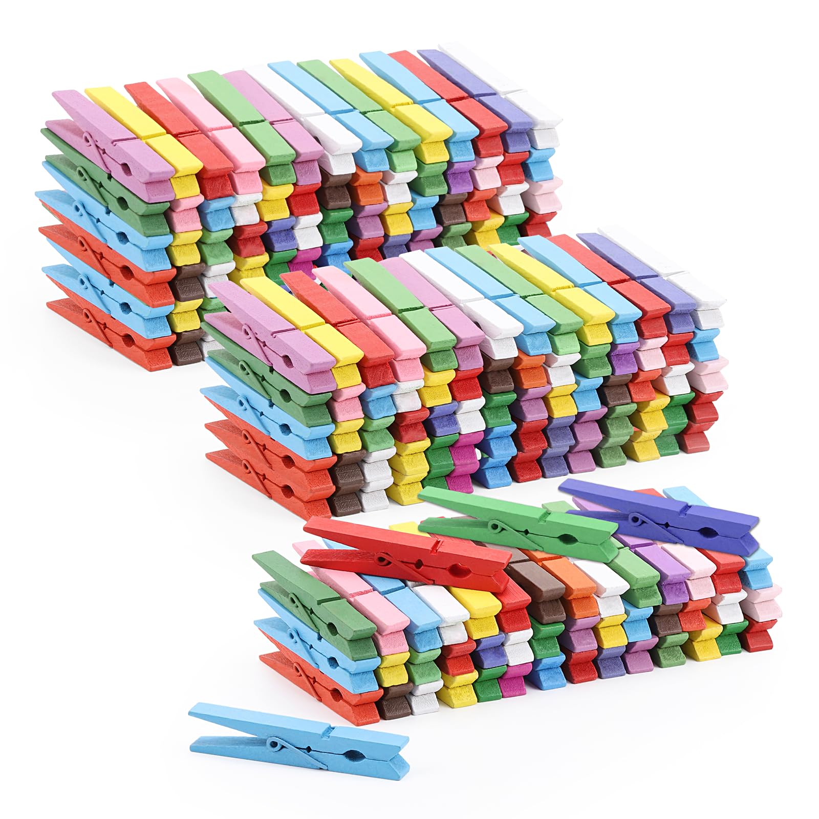 Photo 1 of 200pcs Colored Clothespins Wooden Clothes Pins, Wood Clips for Crafts Pictures Classroom Photos, 3inch, Random Colors