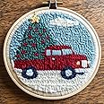 DIY Punch Needle Kits for Beginners Christmas Truck with Christmas Tree with Hoop Embroidery Punch Needle Starter Craft Set Easy for Adults and Children Festival Gift and Decoration 20x20cm-2