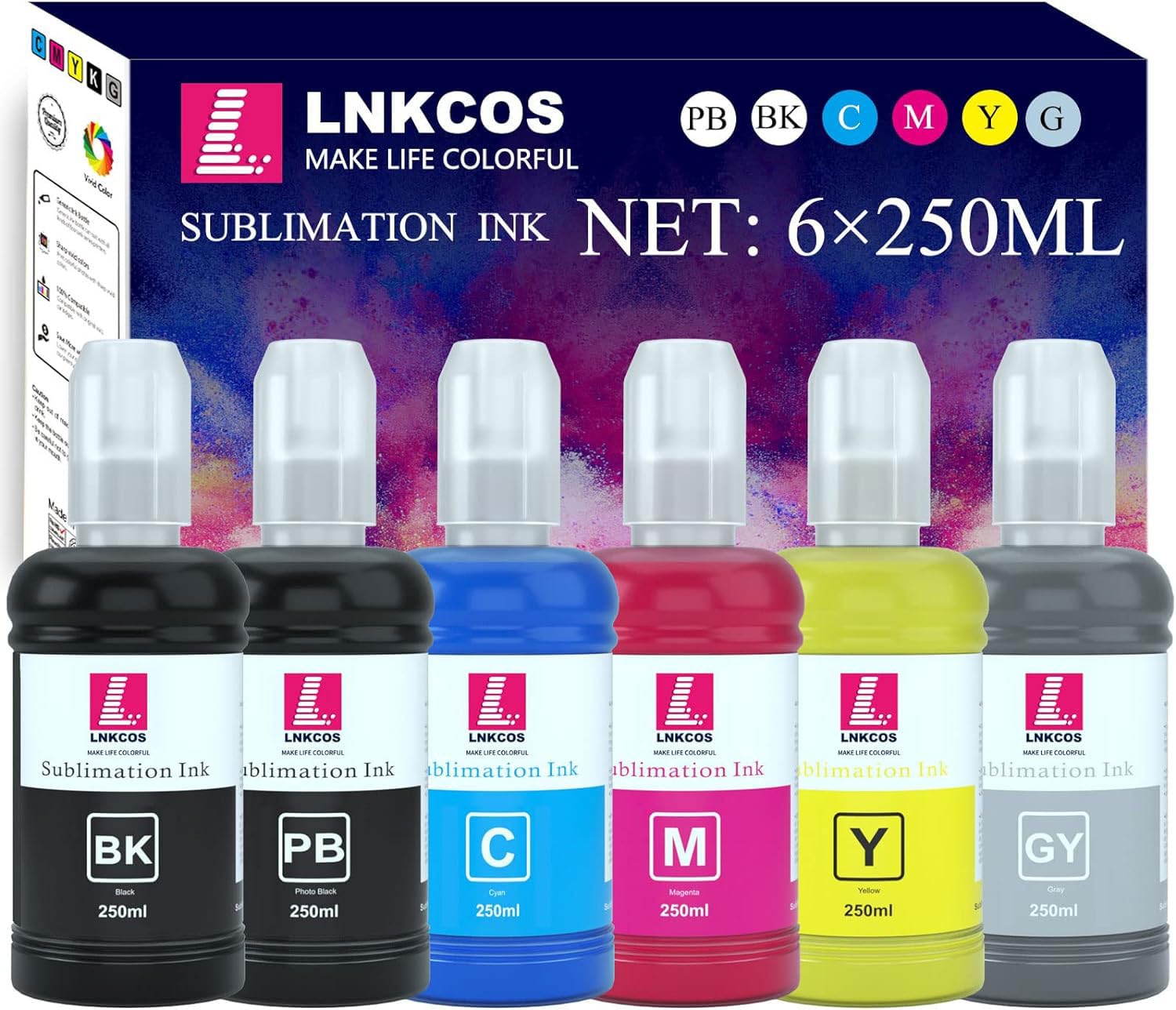 LNKCOS 6×250ML Sublimation Ink for Epson EcoTank