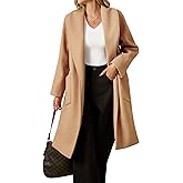 Cicy Bell Womens Open Front Pea Coats Classic Lapel Long Trench Coats Loose Fall Winter Outwear with Pockets