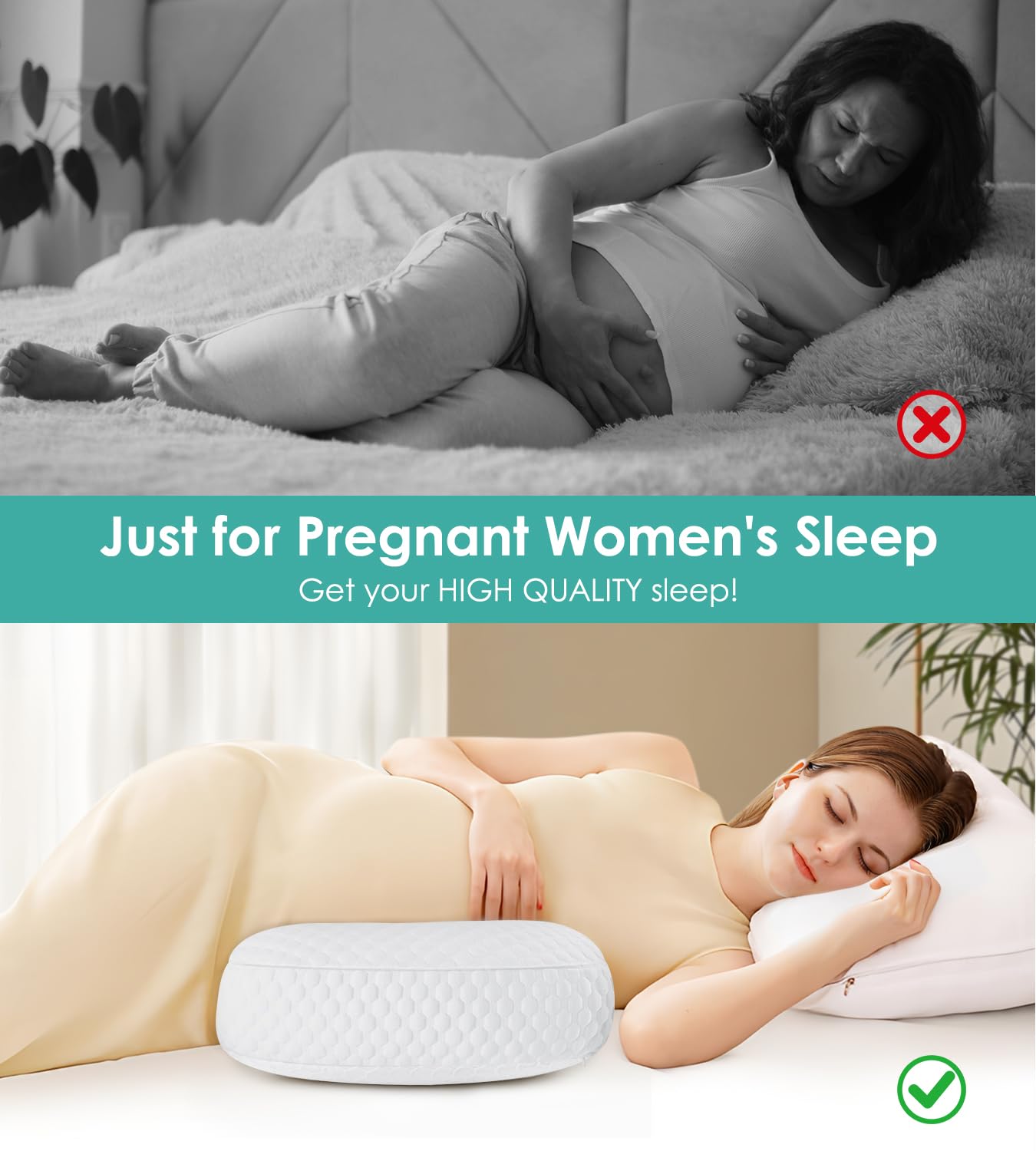 Pregnancy Pillow Cooling for Sleeping, Detachable and Adjustable Double-Sided Support Maternity Pillow Skin-Friendly for Pregnant Women Back, HIPS, Legs(30°Slope Design Verified by Expectant Mothers)