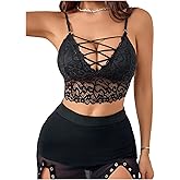 MakeMeChic Women's Floral Lace Criss Cross Bra Wireless Spaghetti Strap Backless Bralette