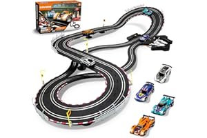 COVSEN Slot Car Race Track Sets - Electric Race Car Track for Boys and Kids - RC Race Track with 4 Slot Cars, Dual Racing Track Electric Powered Race Track Toys Birthday for Boys Child 8-12