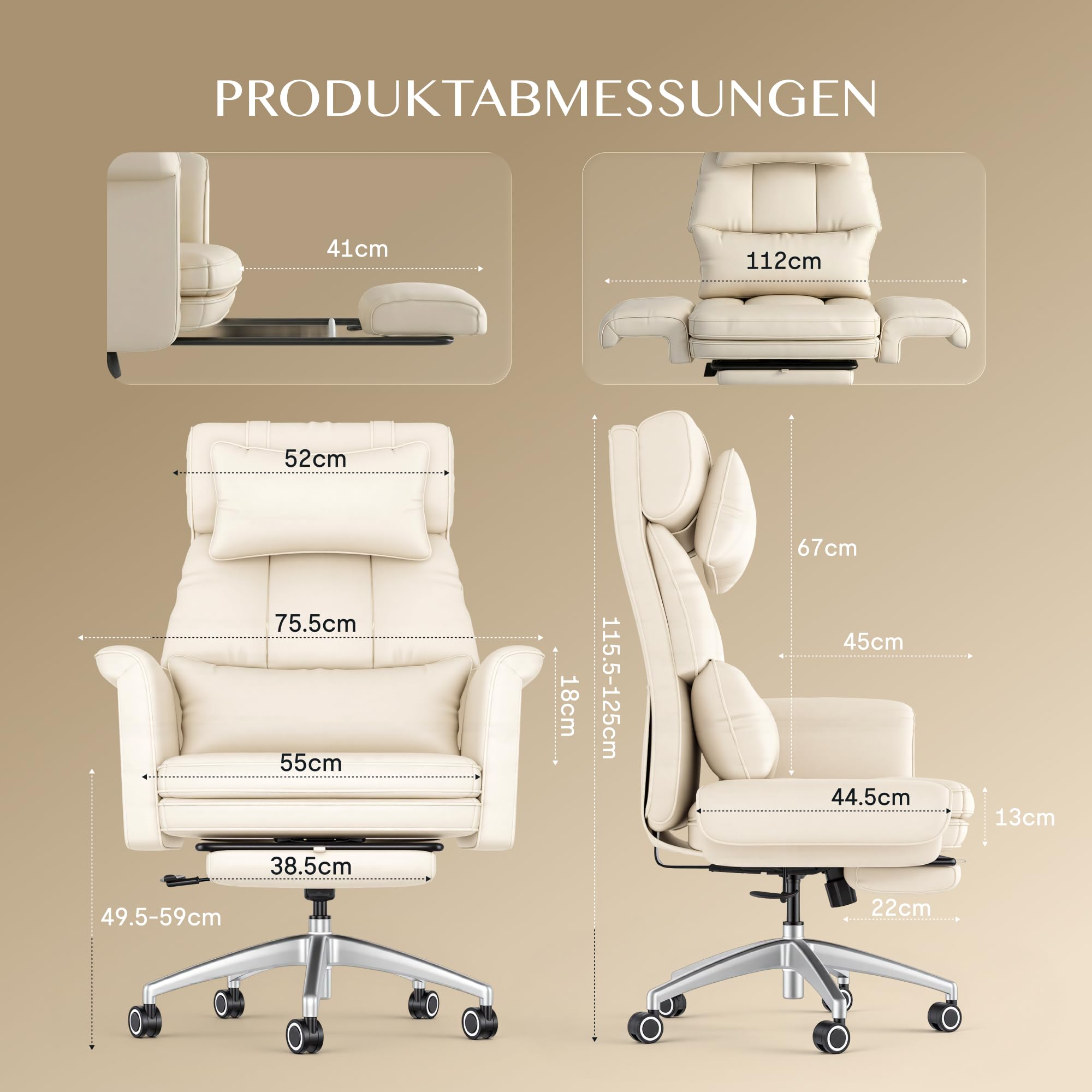 FLEXISPOT Luno Chefsessel Ergonomischer Bürostuhl mit Fußstütze 2