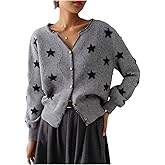 WDIRARA Women's Star Pattern Button Up Cardigan Sweaters Long Sleeve V Neck Knit Outerwear