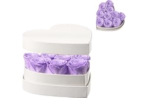 Beaulasting Roses Forever Flowers in Heart Shape Box 10-Piece Handmade Preserved Roses Last Over a Year Eternal Roses Gift for Wife Mothers Day Valentines Day (Golden Pattern Box, Light Purple Roses)