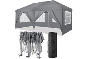 TOOLUCK 10x20 Pop Up Canopy Tent with 6 Sidewalls Waterproof Outdoor Party Tent Ez Up Canopy Tents for Parties Camping Commercial Event Gazebo Portable Tent for Backyard Wedding, Grey