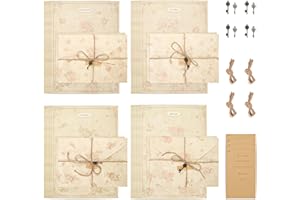 LELE LIFE Vintage Floral Stationary Paper and Envelopes Set, 4 Styles Aged Antique Lined Stationery Sets for Letter Writing K